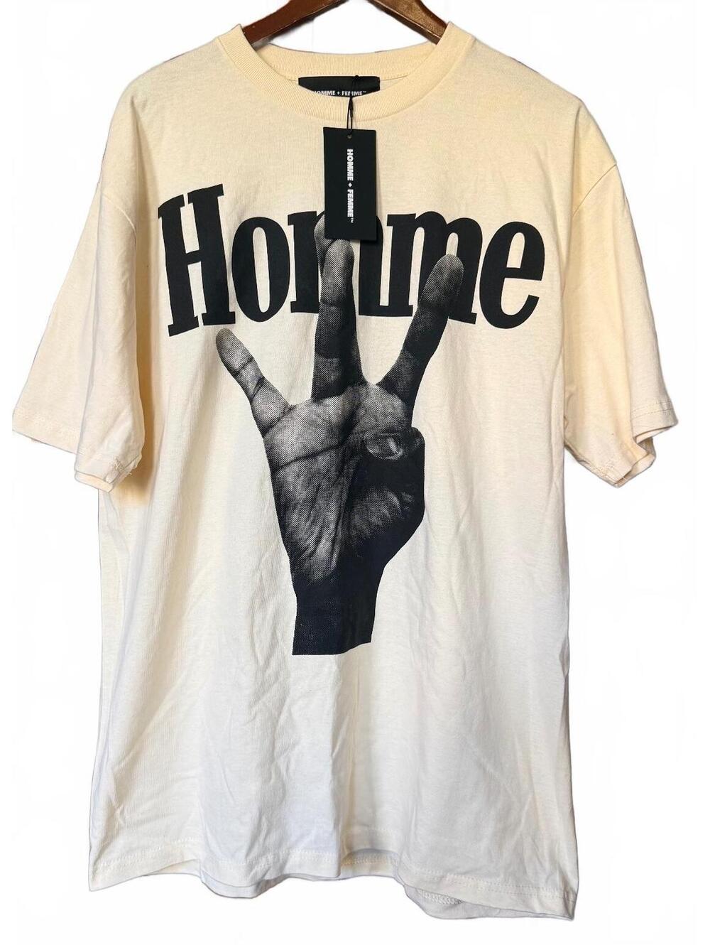 Homme + Femme Twisted Fingers Graphic Tee Cream Large NWT